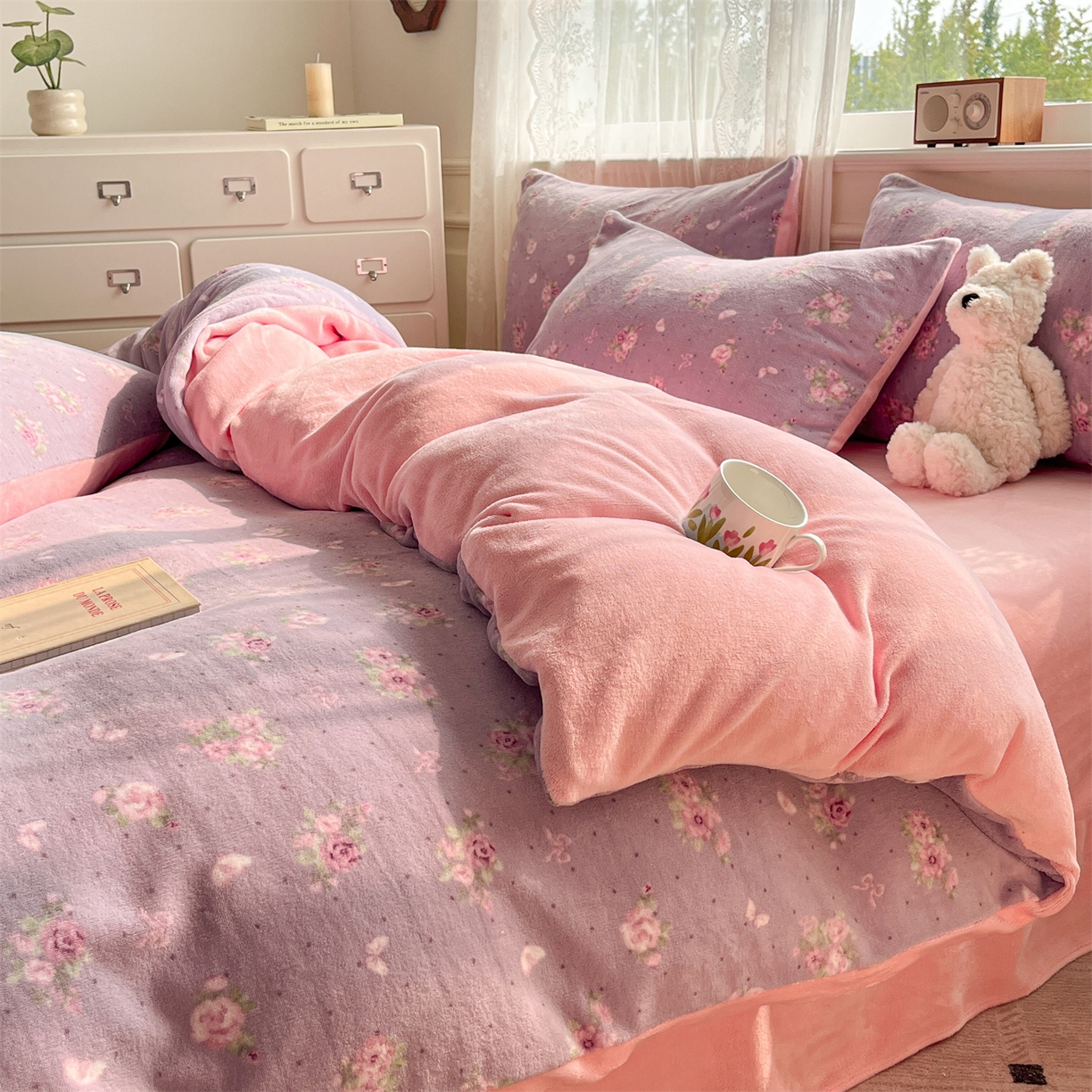 91家纺网 家纺一手货源 找家纺 欧尚家纺 2025新款跑量牛奶绒四件套 莫奈