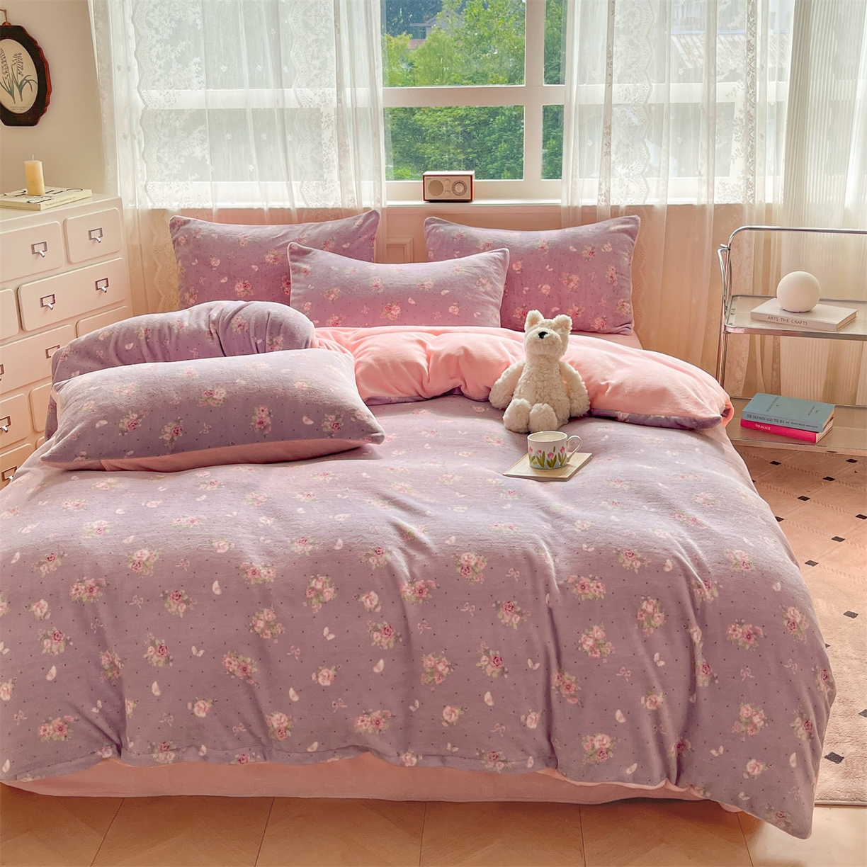 91家纺网 家纺一手货源 找家纺 欧尚家纺 2025新款跑量牛奶绒四件套 莫奈