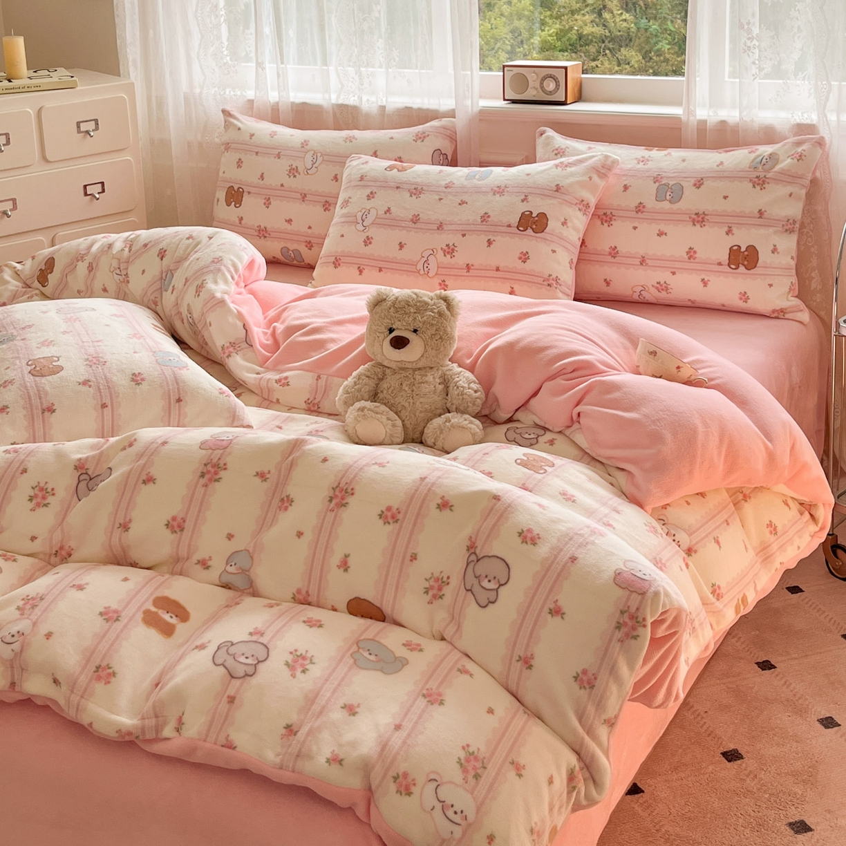 91家纺网 家纺一手货源 找家纺 欧尚家纺 2025新款跑量牛奶绒四件套 呆小萌