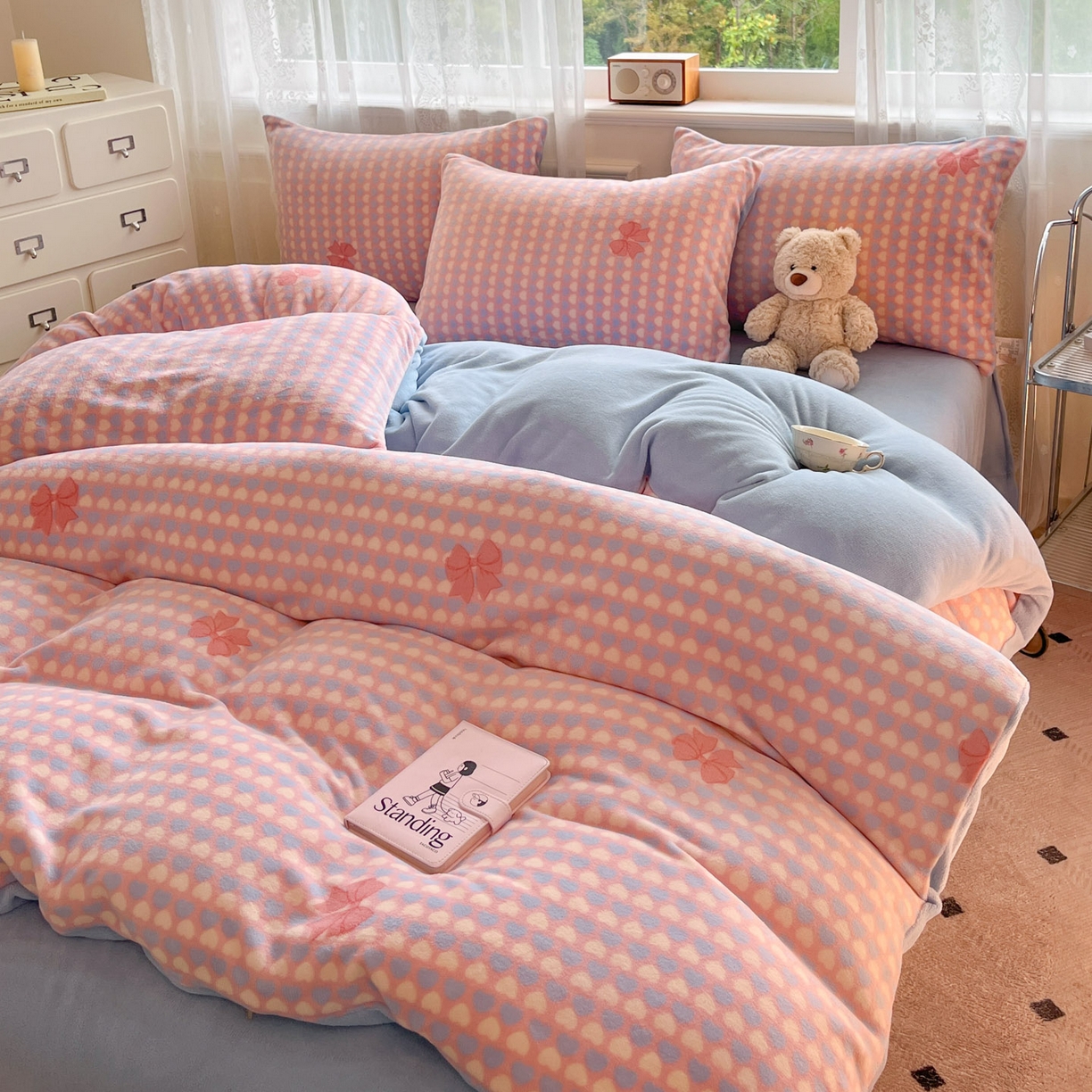 91家纺网 家纺一手货源 找家纺 欧尚家纺 2025新款跑量牛奶绒四件套 蓝色天空