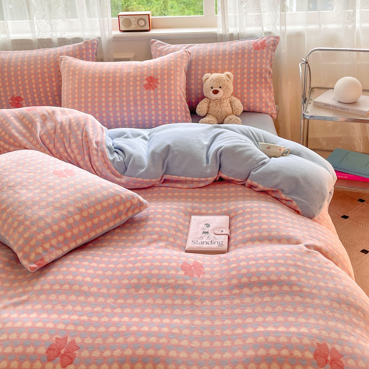 91家纺网 家纺一手货源 找家纺 欧尚家纺 2025新款跑量牛奶绒四件套 蓝色天空