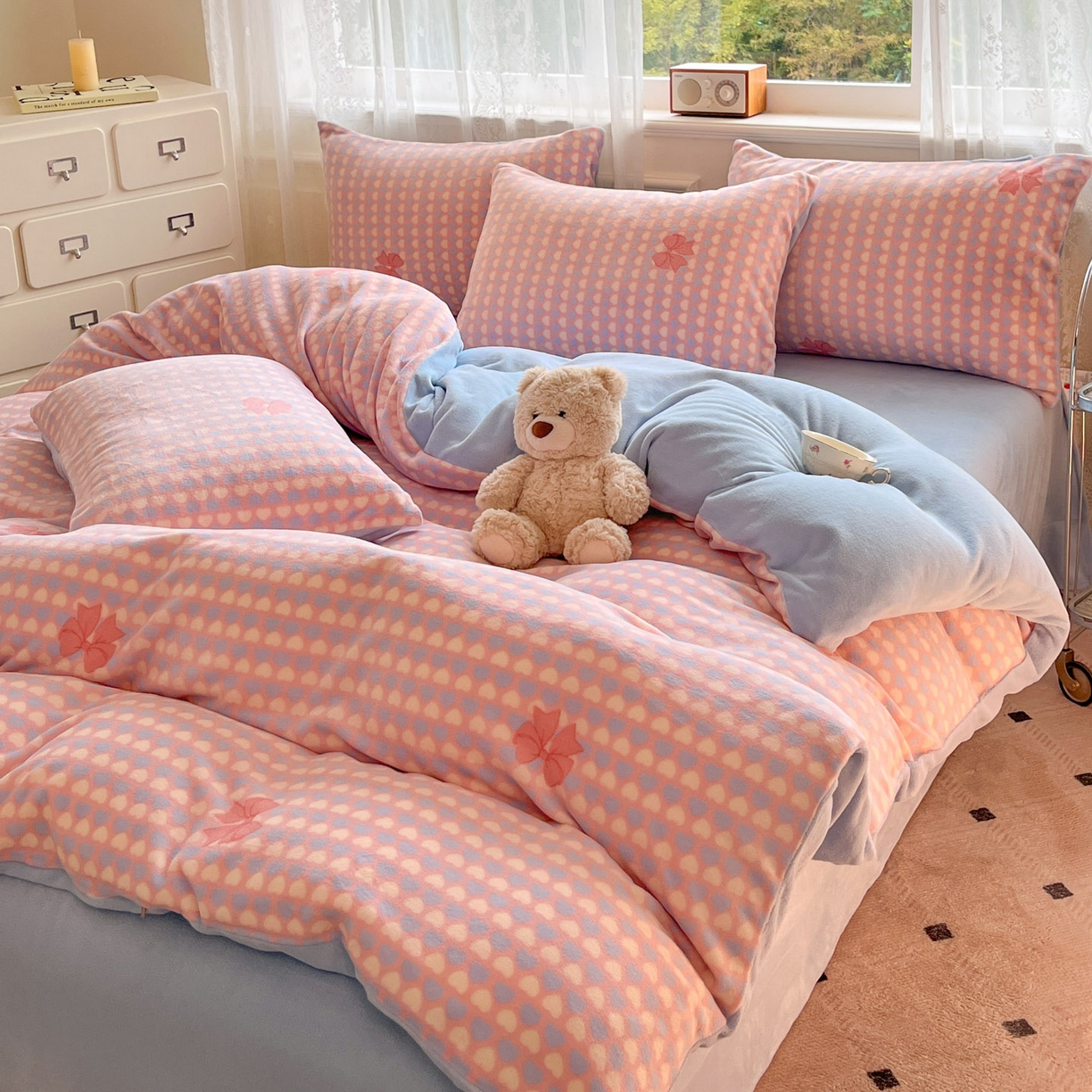 91家纺网 家纺一手货源 找家纺 欧尚家纺 2025新款跑量牛奶绒四件套 蓝色天空