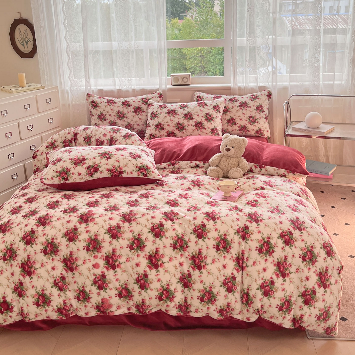 91家纺网 家纺一手货源 找家纺 欧尚家纺 2025新款跑量牛奶绒四件套 梨花落红