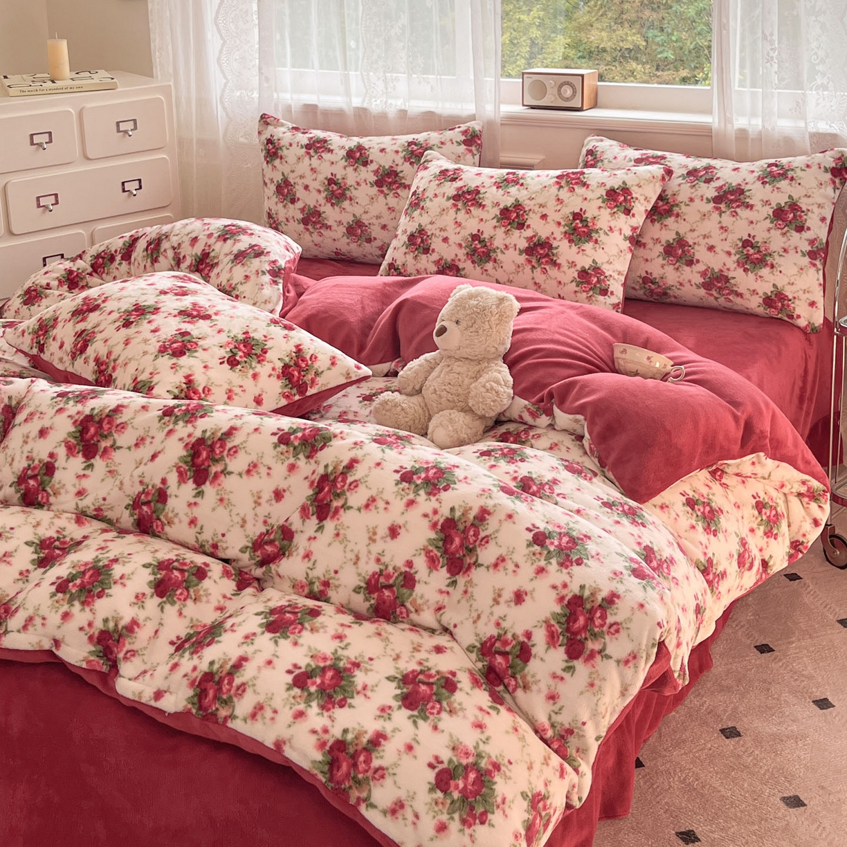 91家纺网 家纺一手货源 找家纺 欧尚家纺 2025新款跑量牛奶绒四件套 梨花落红