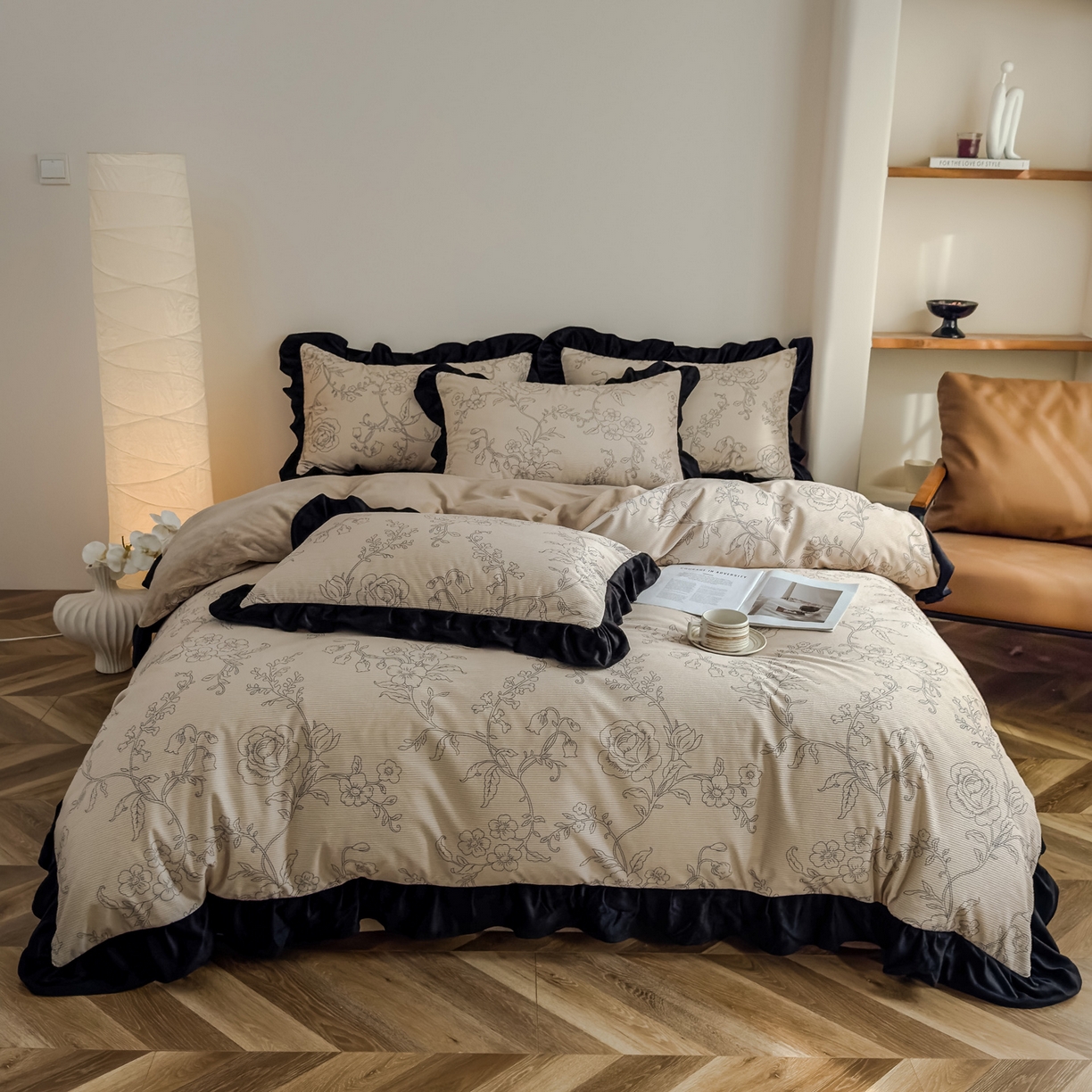 启发 2025新款法式赫本风灯芯绒印花四件套 繁花