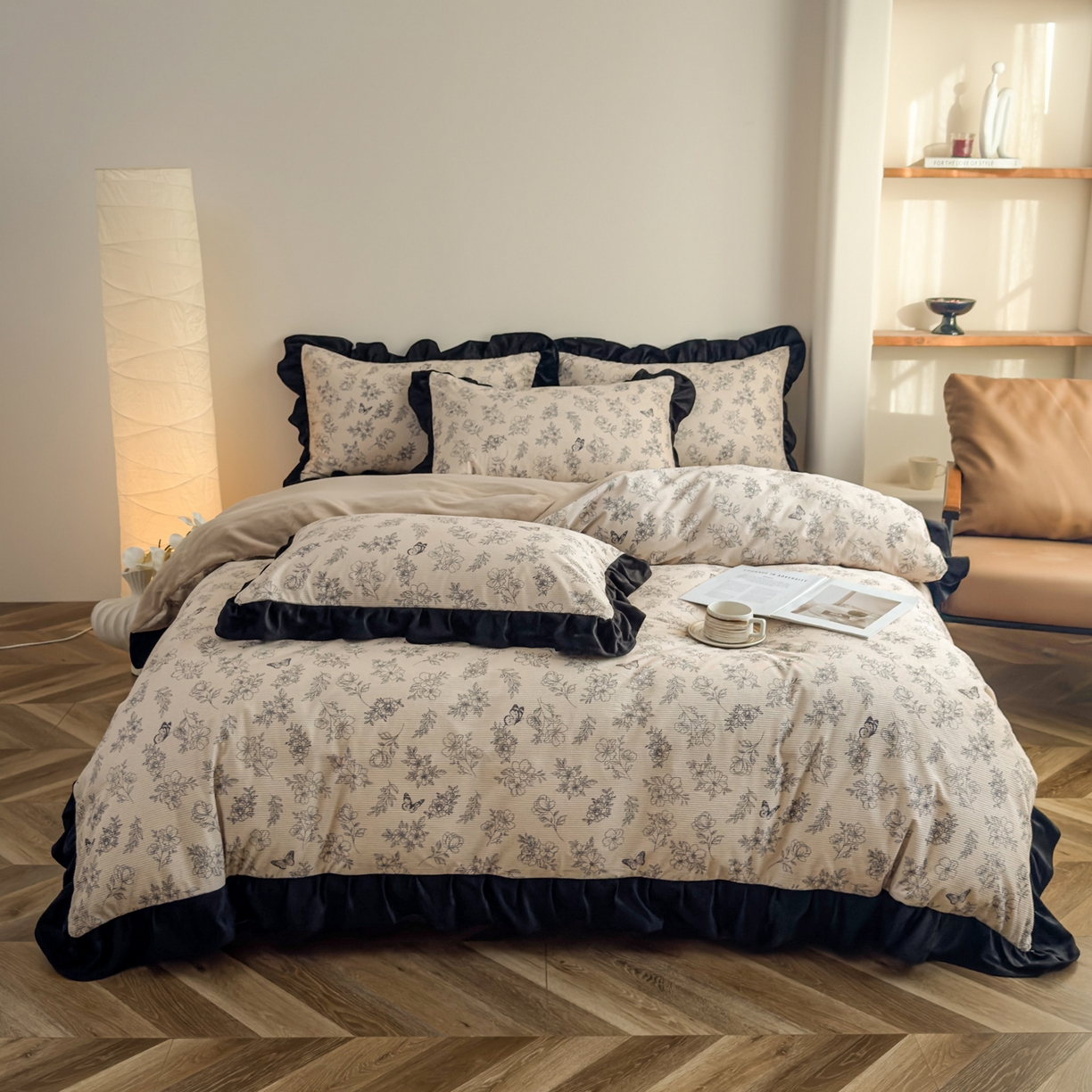 启发 2025新款法式赫本风灯芯绒印花四件套 莫奈花园