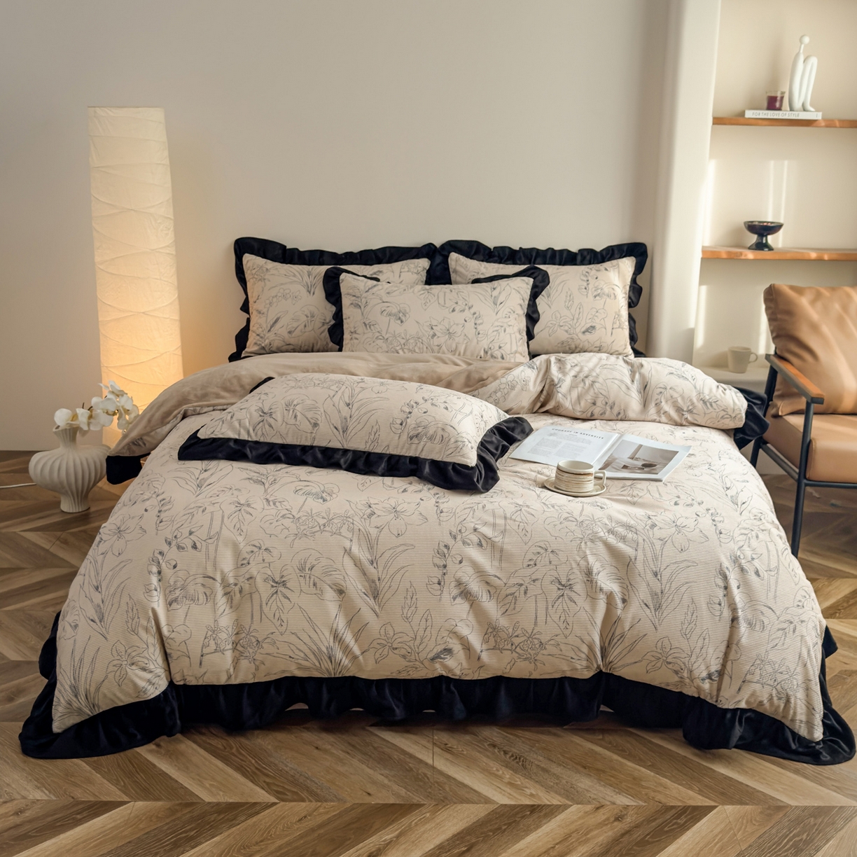 启发 2025新款法式赫本风灯芯绒印花四件套 山水情缘