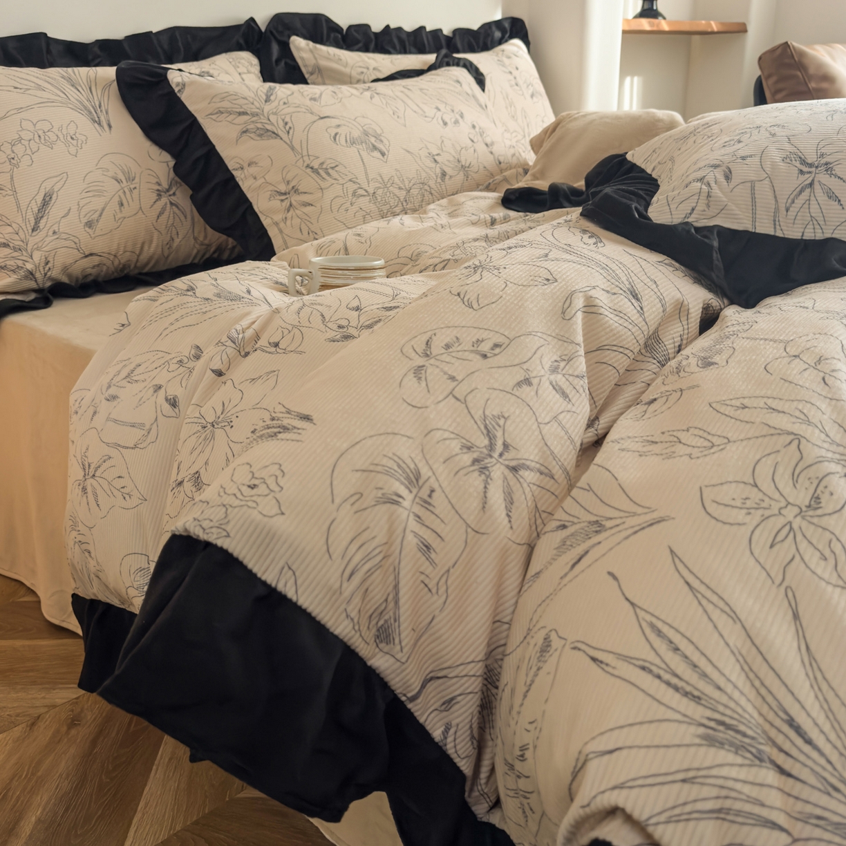 91家纺网 家纺一手货源 找家纺 启发 2025新款法式赫本风灯芯绒印花四件套 山水情缘