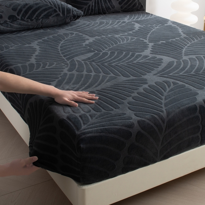 给笠 2025新款220克牛奶绒大树叶单床笠 床笠单件 剪花大树叶 碳灰