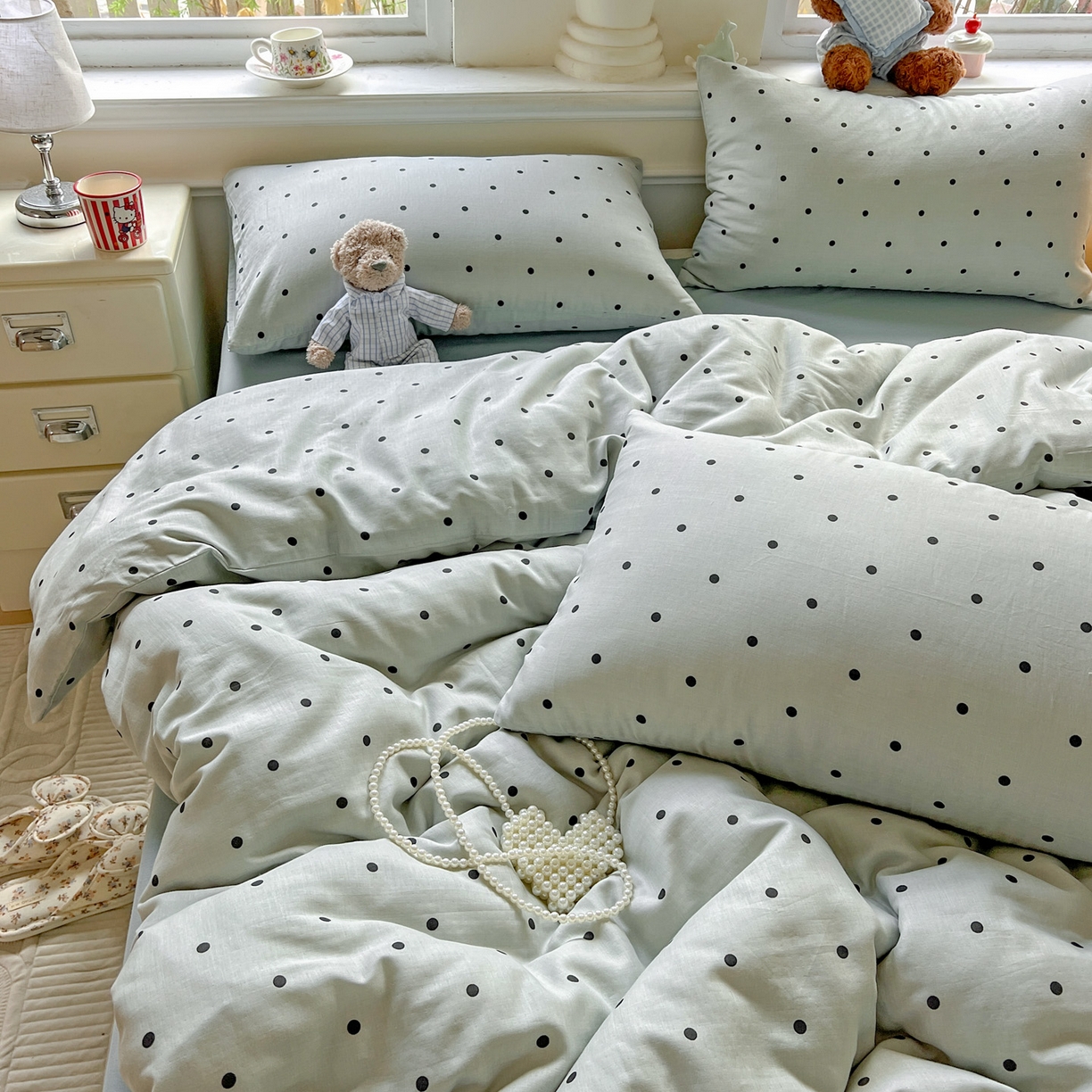 91家纺网 家纺一手货源 找家纺 典曼家纺 2025新款双层纱四件套 抹茶啵啵