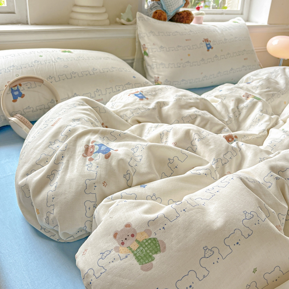 91家纺网 家纺一手货源 找家纺 典曼家纺 2025新款双层纱四件套 假日小熊