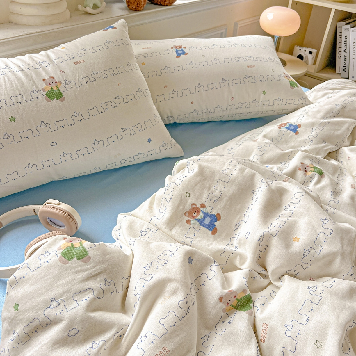 91家纺网 家纺一手货源 找家纺 典曼家纺 2025新款双层纱四件套 假日小熊