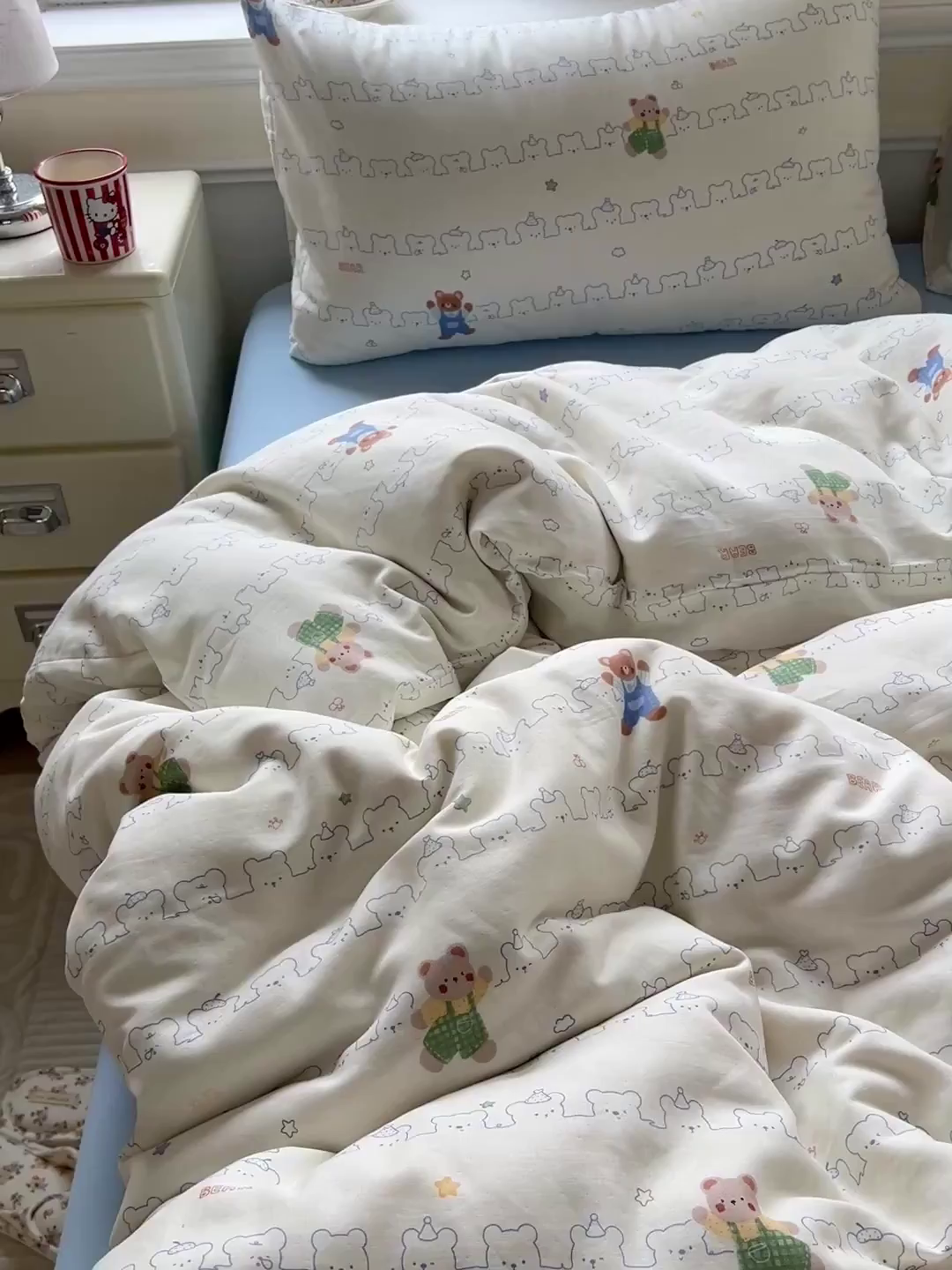 91家纺网 家纺一手货源 找家纺 典曼家纺 2025新款双层纱四件套 假日小熊