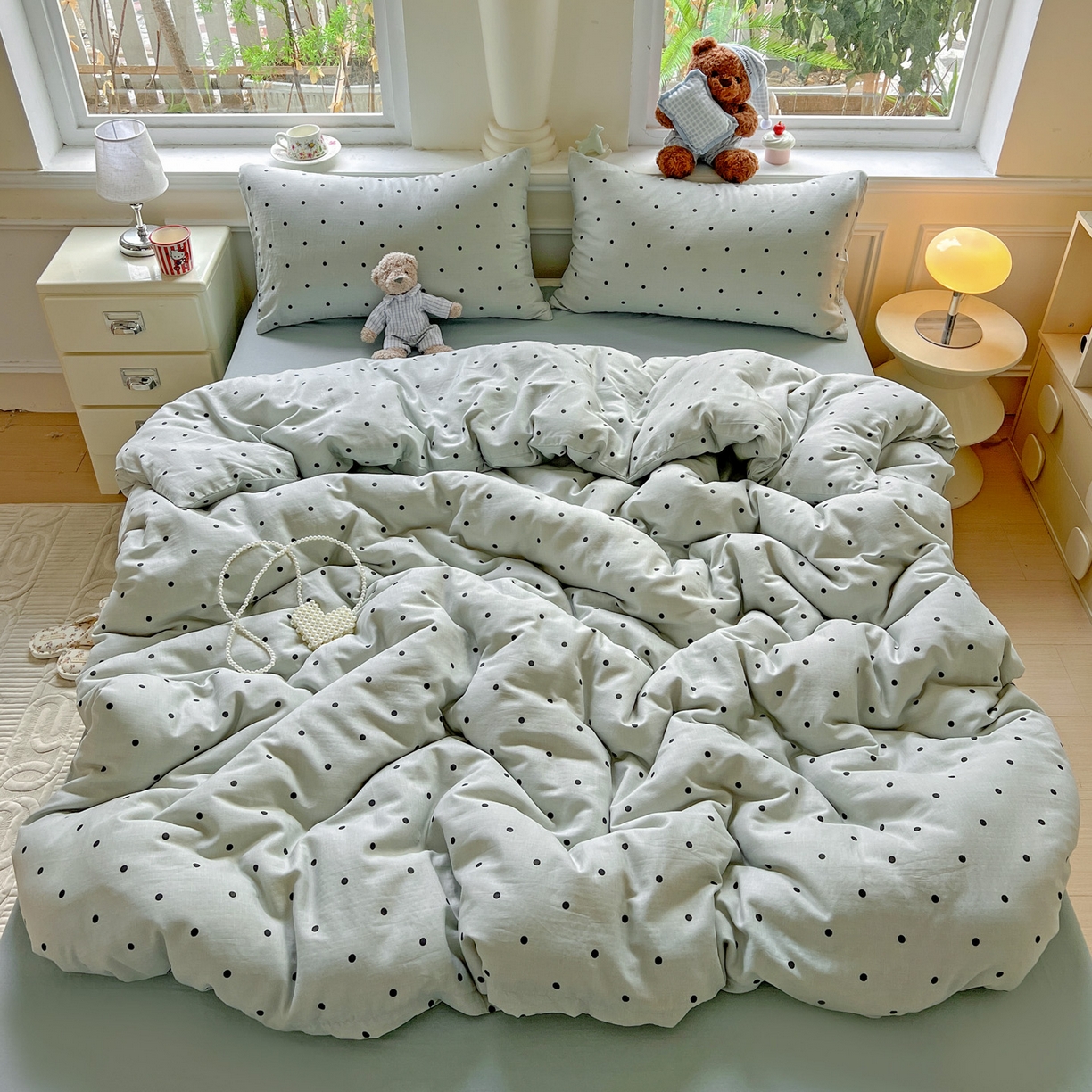 91家纺网 家纺一手货源 找家纺 典曼家纺 2025新款双层纱四件套 抹茶啵啵