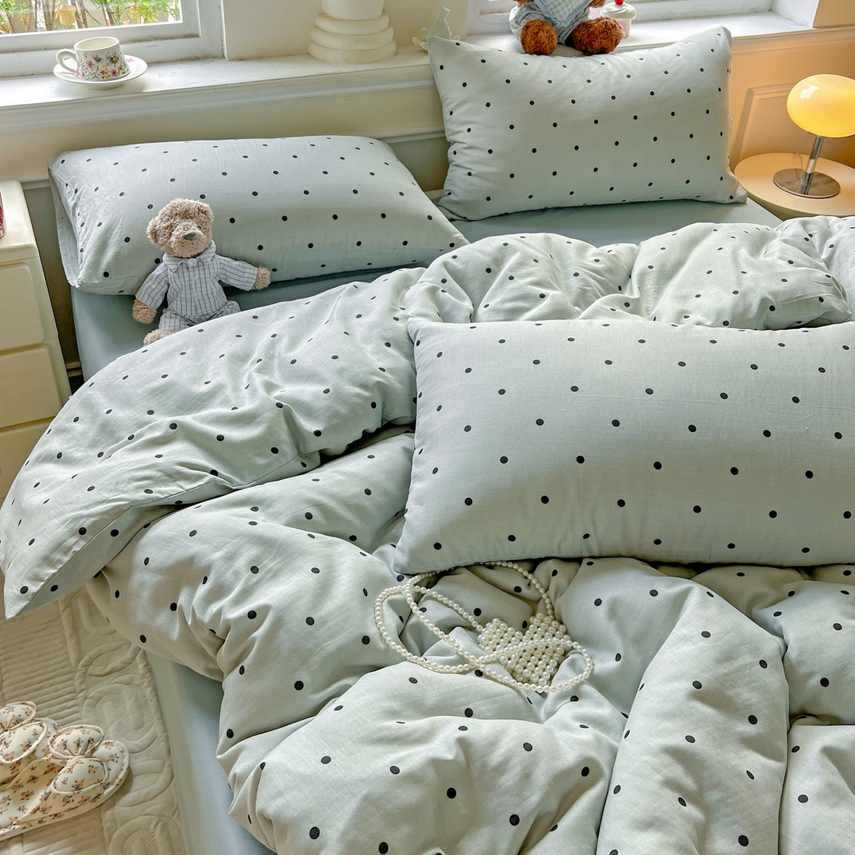 91家纺网 家纺一手货源 找家纺 典曼家纺 2025新款双层纱四件套 抹茶啵啵