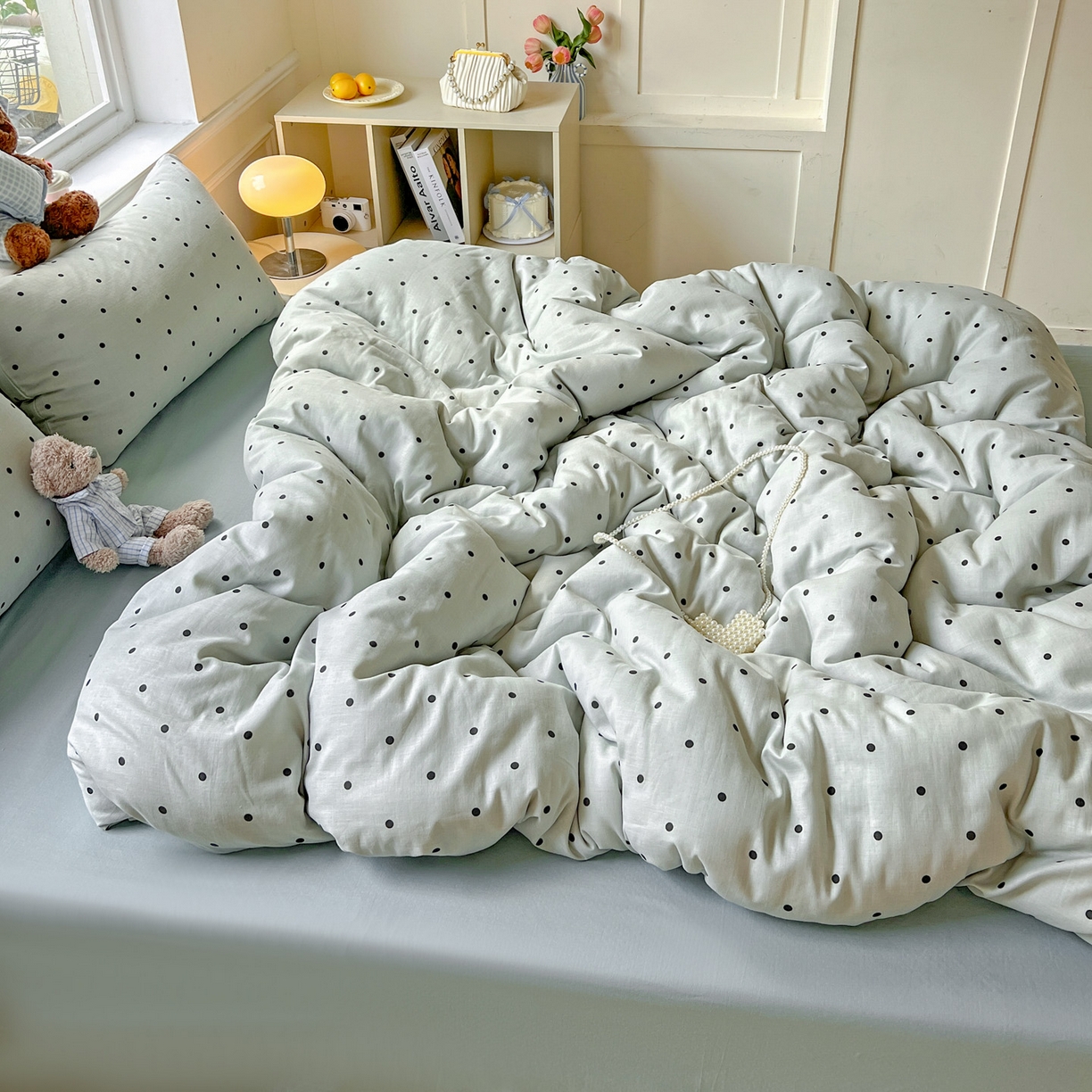 91家纺网 家纺一手货源 找家纺 典曼家纺 2025新款双层纱四件套 抹茶啵啵