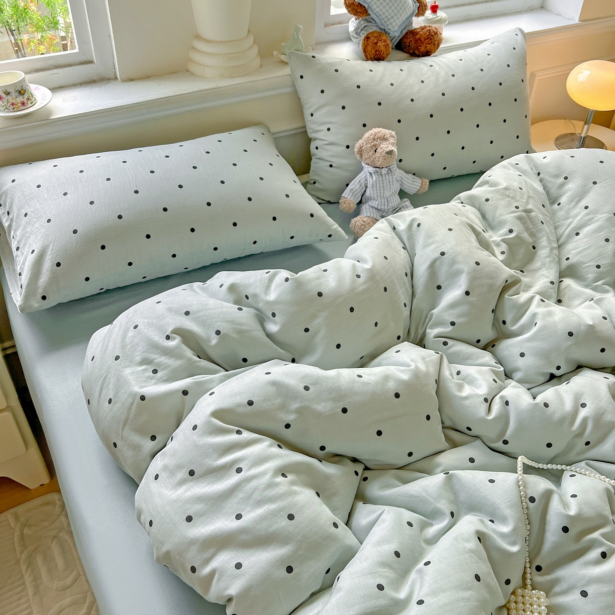 91家纺网 家纺一手货源 找家纺 典曼家纺 2025新款双层纱四件套 抹茶啵啵