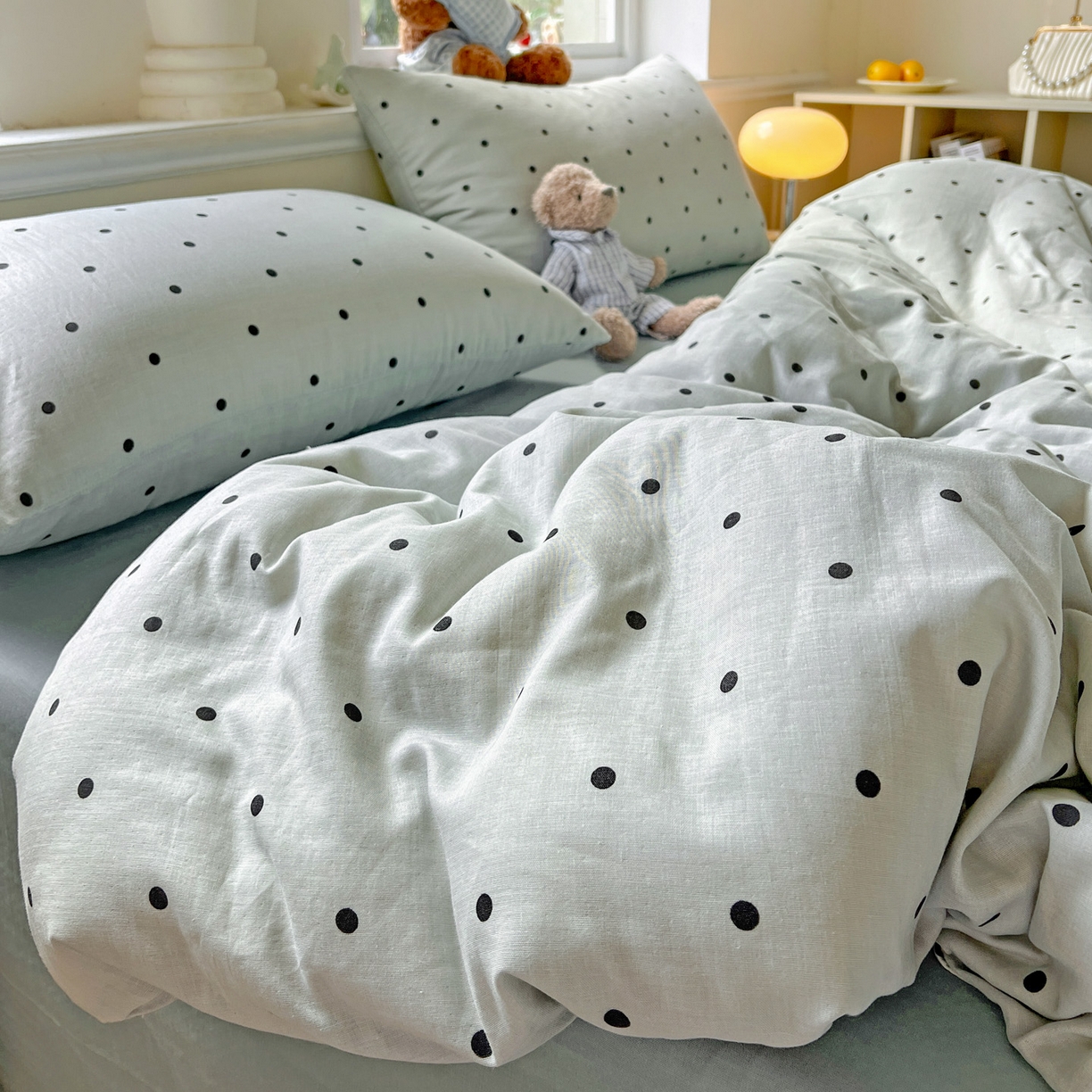 91家纺网 家纺一手货源 找家纺 典曼家纺 2025新款双层纱四件套 抹茶啵啵