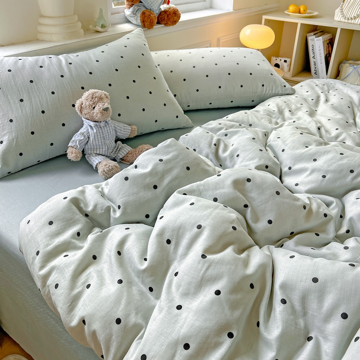 91家纺网 家纺一手货源 找家纺 典曼家纺 2025新款双层纱四件套 抹茶啵啵