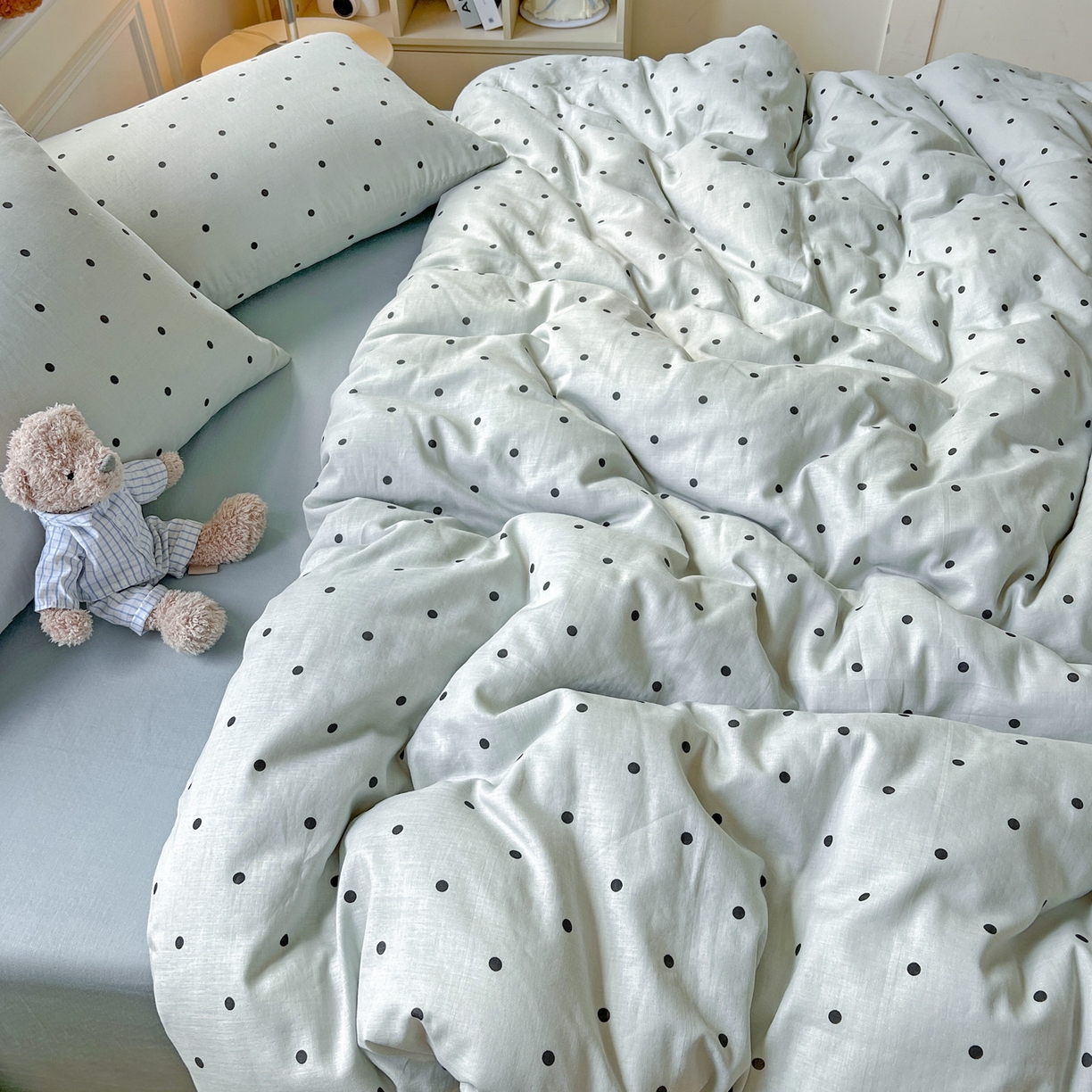 91家纺网 家纺一手货源 找家纺 典曼家纺 2025新款双层纱四件套 抹茶啵啵