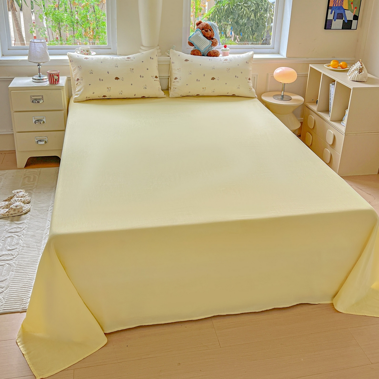 91家纺网 家纺一手货源 找家纺 典曼家纺 2025新款双层纱四件套 奶萌狗