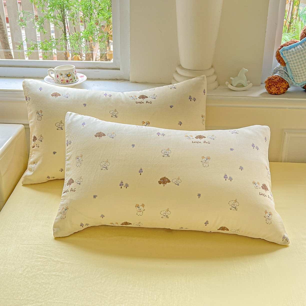 91家纺网 家纺一手货源 找家纺 典曼家纺 2025新款双层纱四件套 奶萌狗