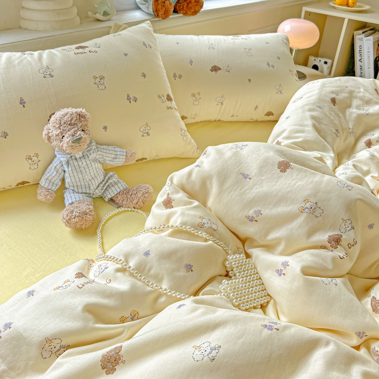 91家纺网 家纺一手货源 找家纺 典曼家纺 2025新款双层纱四件套 奶萌狗