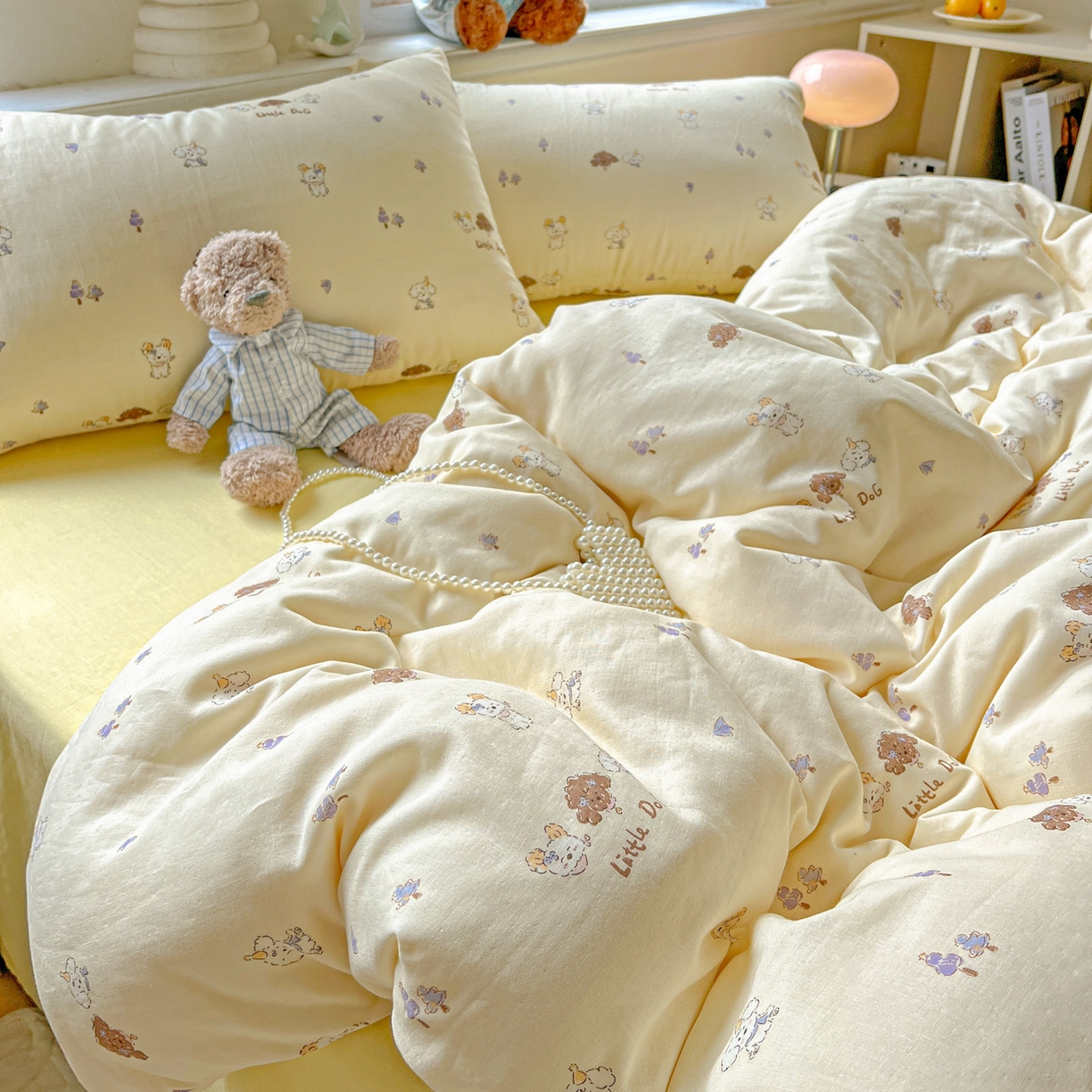 91家纺网 家纺一手货源 找家纺 典曼家纺 2025新款双层纱四件套 奶萌狗