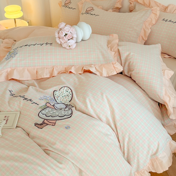 91家纺网 家纺一手货源 找家纺 （总）优迈 2025秋冬新款色织水洗棉贴布花边款四件套