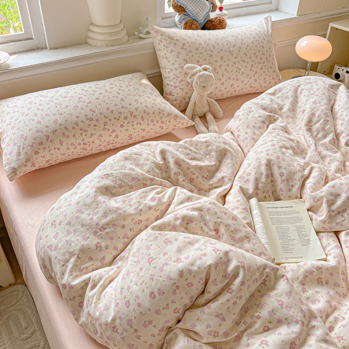 91家纺网 家纺一手货源 找家纺 典曼家纺 2025新款双层纱四件套 桃之夭夭