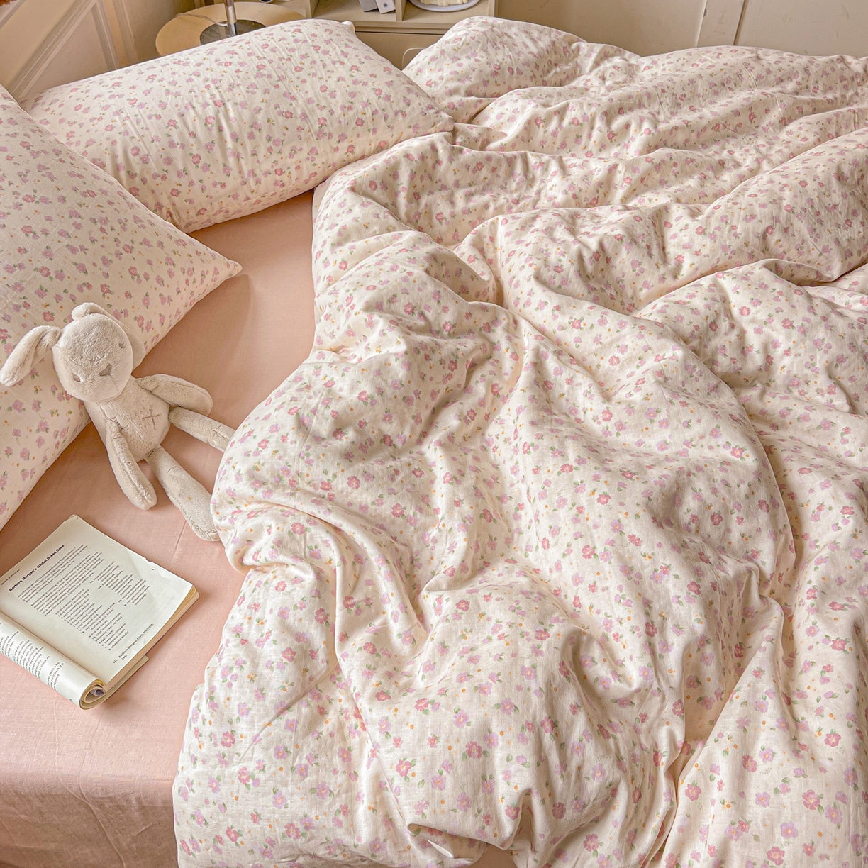 91家纺网 家纺一手货源 找家纺 典曼家纺 2025新款双层纱四件套 桃之夭夭