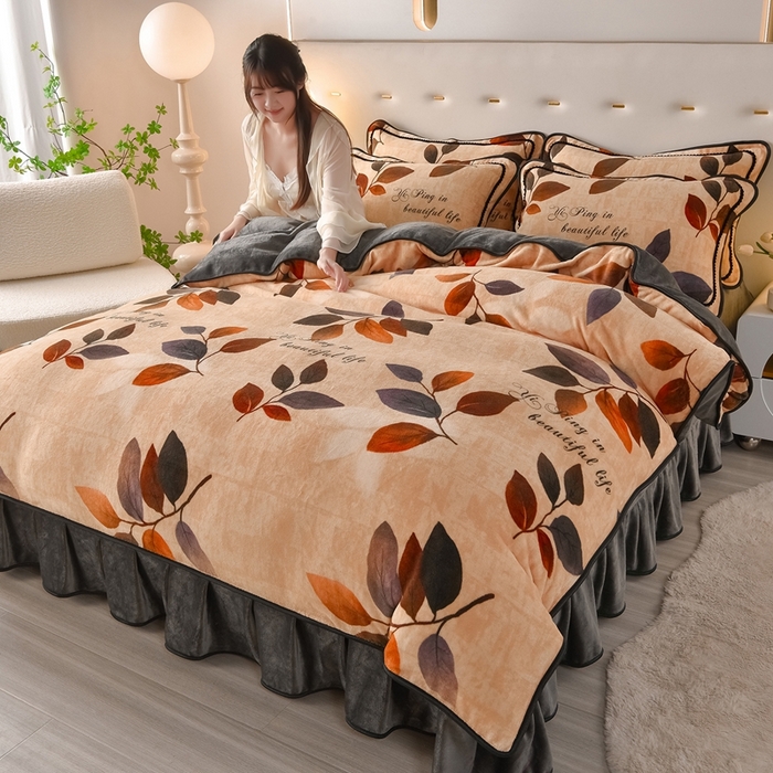 91家纺网 家纺一手货源 找家纺 （总）亿品2025直播爆款9.5斤牛奶绒四件套加厚保暖床裙四件套