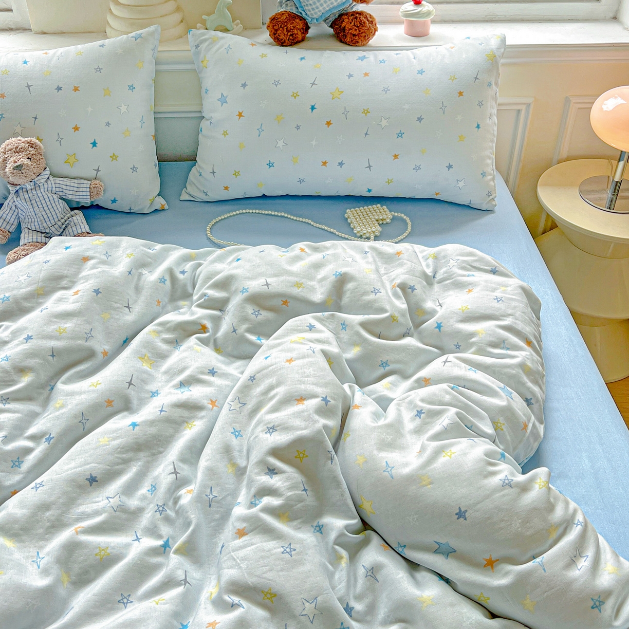 91家纺网 家纺一手货源 找家纺 典曼家纺 2025新款双层纱四件套 星星世界