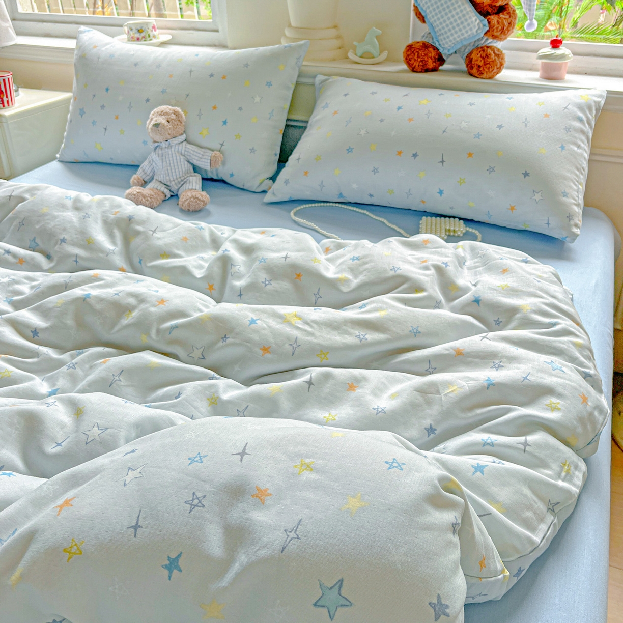 91家纺网 家纺一手货源 找家纺 典曼家纺 2025新款双层纱四件套 星星世界