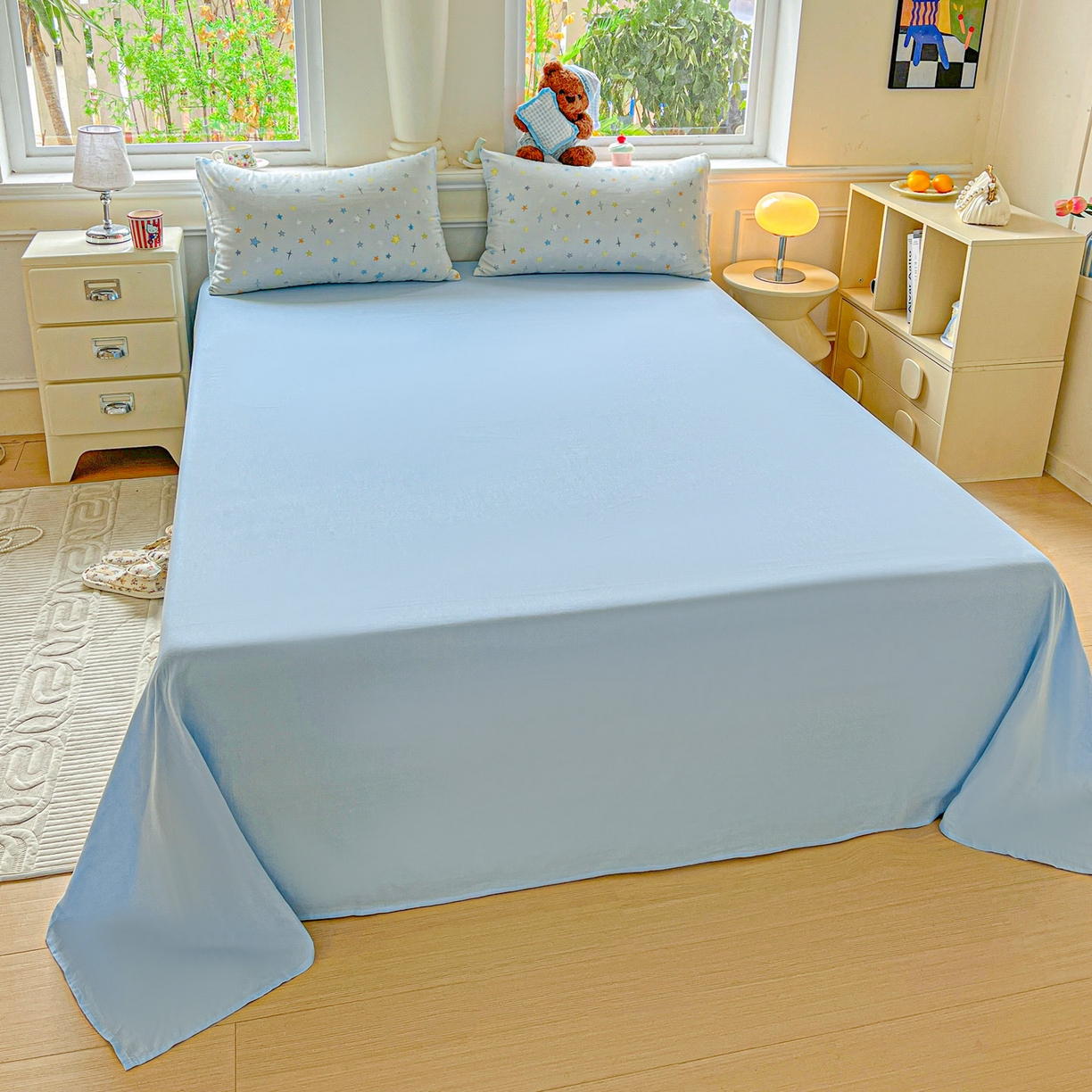 91家纺网 家纺一手货源 找家纺 典曼家纺 2025新款双层纱四件套 星星世界