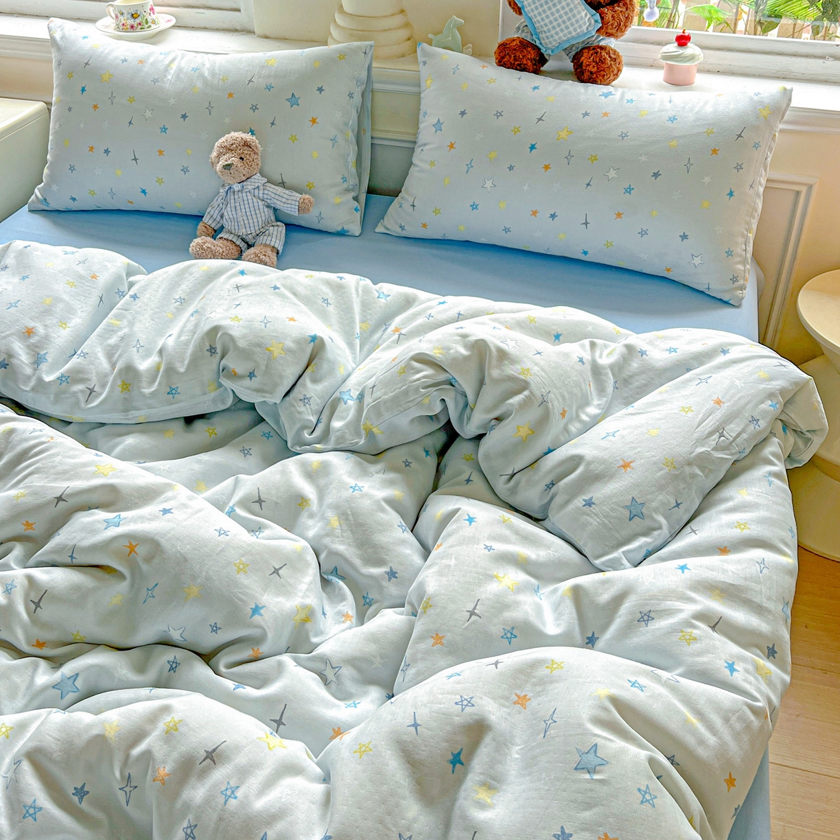 91家纺网 家纺一手货源 找家纺 典曼家纺 2025新款双层纱四件套 星星世界