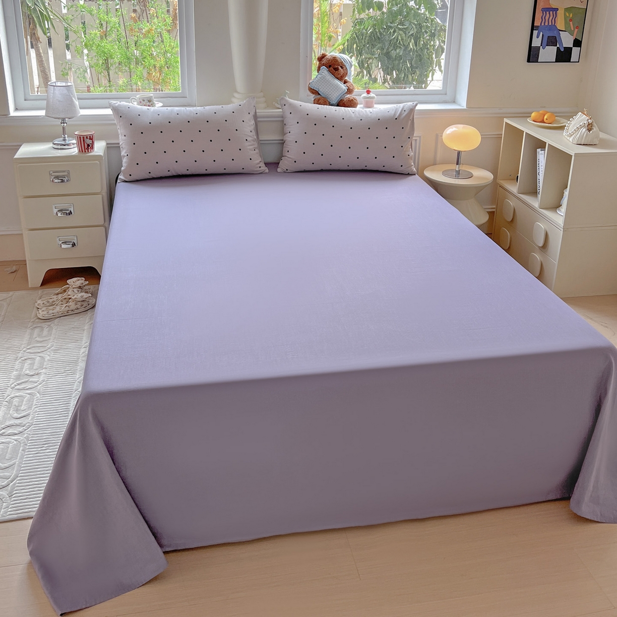 91家纺网 家纺一手货源 找家纺 典曼家纺 2025新款双层纱四件套 芋泥啵啵