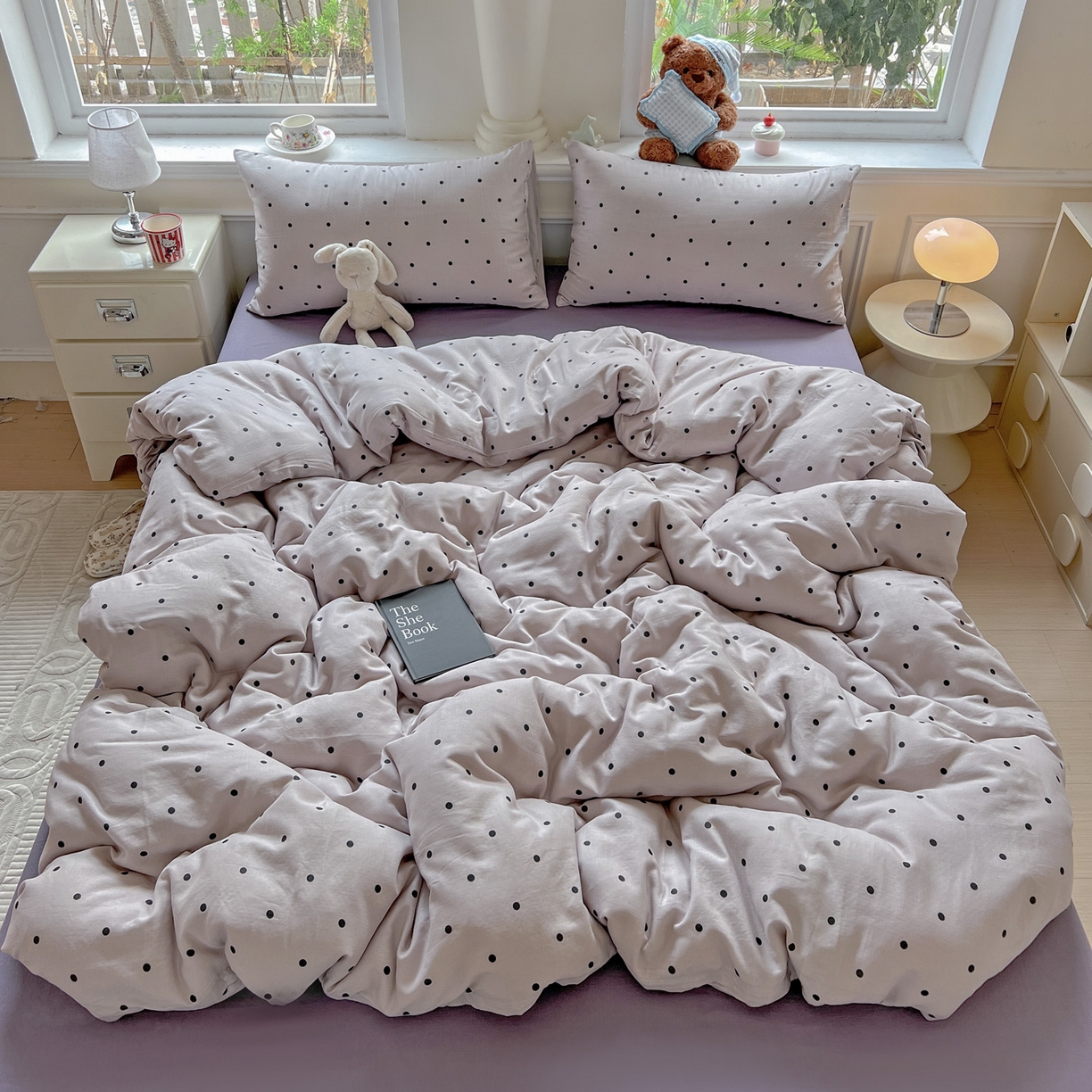 91家纺网 家纺一手货源 找家纺 典曼家纺 2025新款双层纱四件套 芋泥啵啵