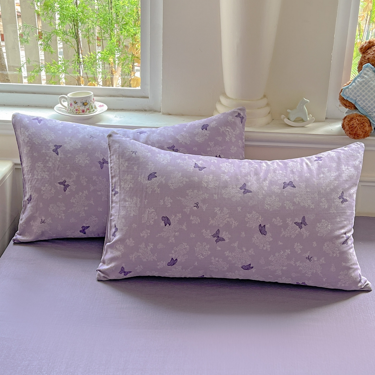 91家纺网 家纺一手货源 找家纺 典曼家纺 2025新款双层纱四件套 紫色幻蝶