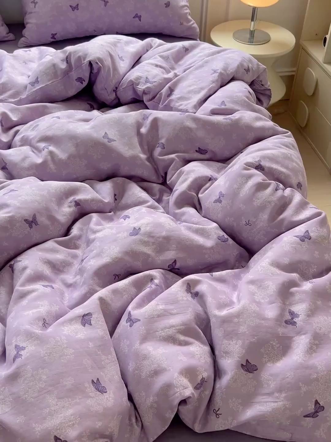 91家纺网 家纺一手货源 找家纺 典曼家纺 2025新款双层纱四件套 紫色幻蝶