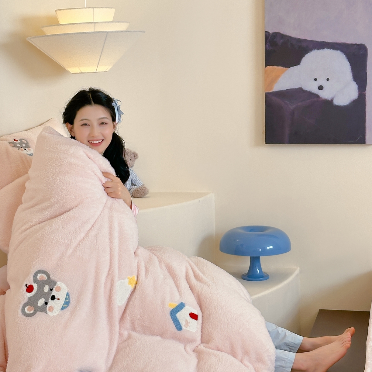 91家纺网 家纺一手货源 找家纺 圆岛家纺 2025新款泰迪绒毛巾绣牛奶绒四件套 雪纳瑞