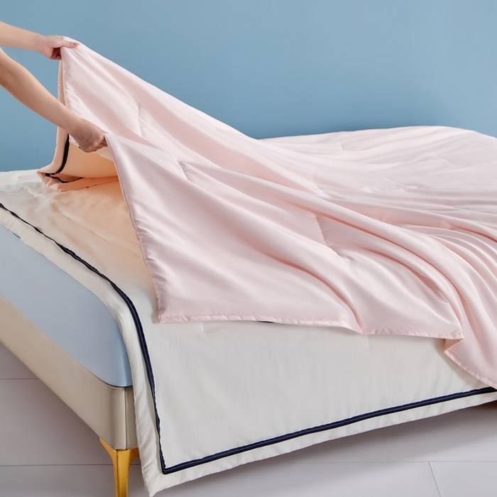 91家纺网 家纺一手货源 找家纺 观月轩家纺 2025新款酣睡星球双层深睡控温被PRO2.0被子被芯 柔云粉