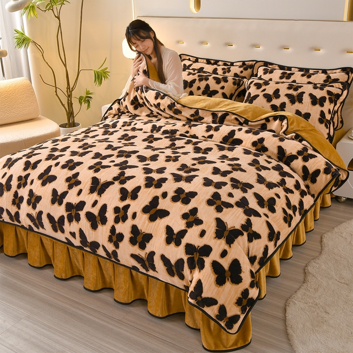 91家纺网 家纺一手货源 找家纺 （总）亿品2025直播爆款9.5斤牛奶绒四件套加厚保暖床裙四件套