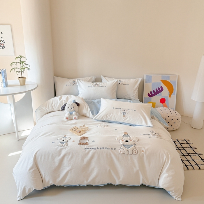 （总）优迈 2025新款全棉水洗棉贴布卡通四件套-泡芙狗狗