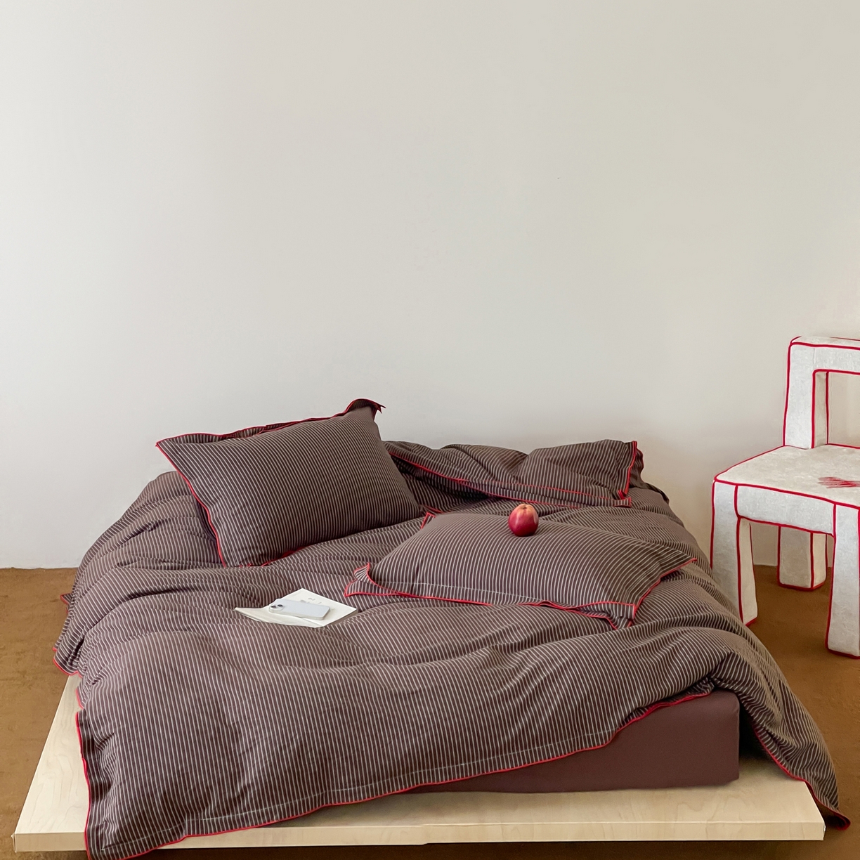 91家纺网 家纺一手货源 找家纺 例外 2025新款全棉纯棉色织水洗棉老钱工业风四件套 榛子深棕