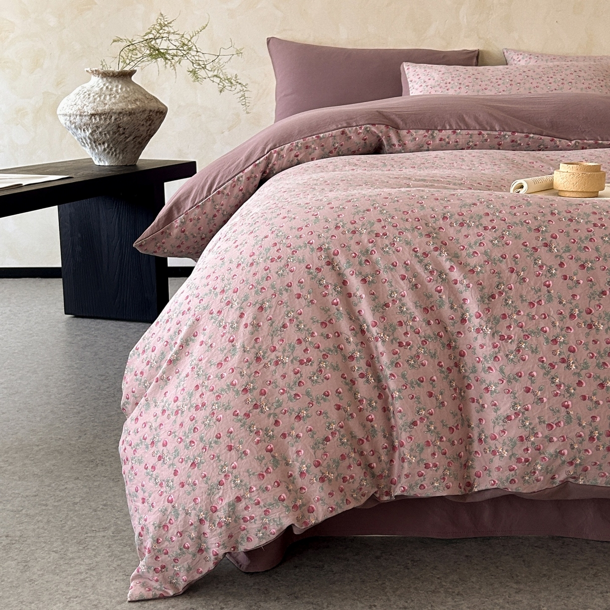 91家纺网 家纺一手货源 找家纺 如约 2025新款A类珍珠棉四件套 樱桃季