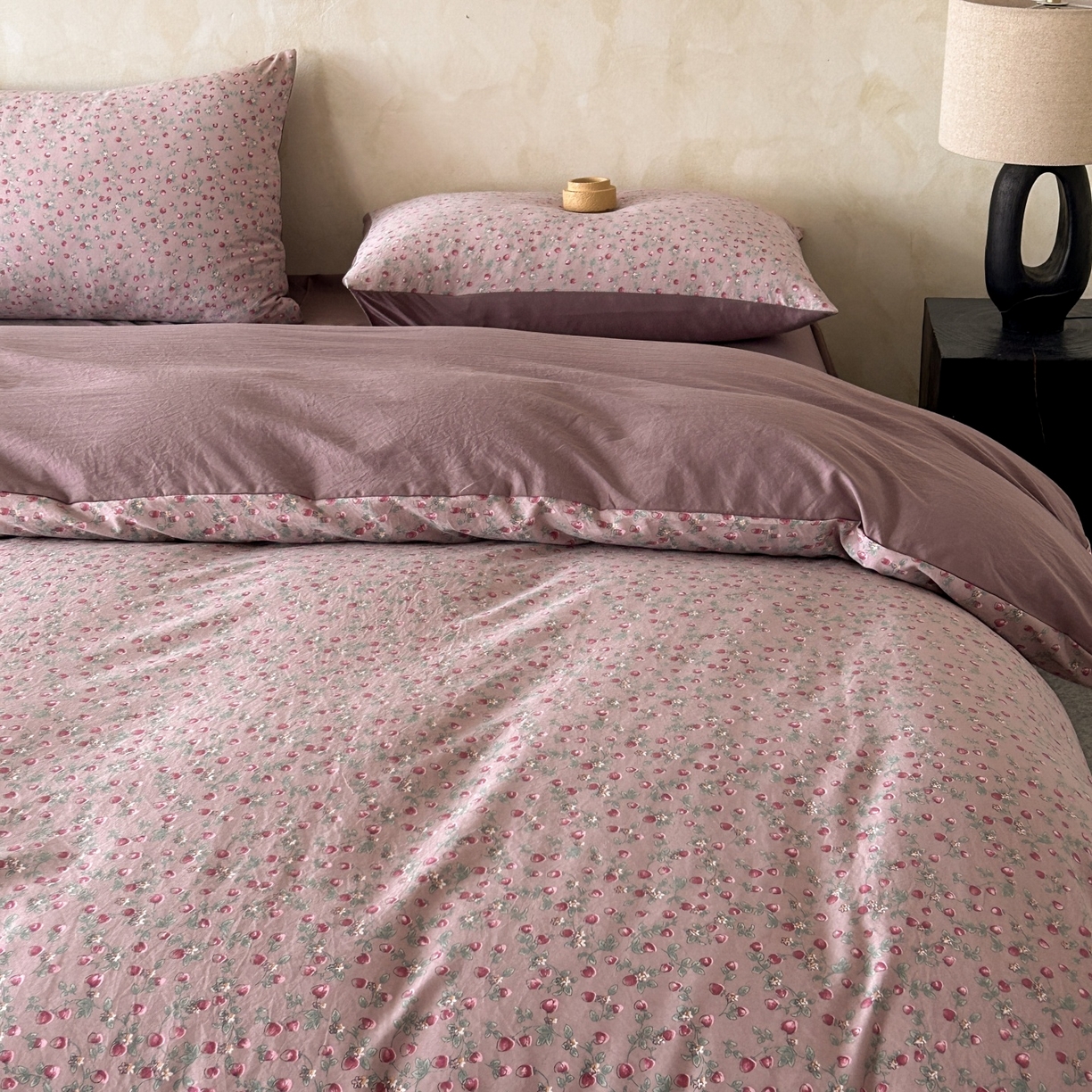 91家纺网 家纺一手货源 找家纺 如约 2025新款A类珍珠棉四件套 樱桃季