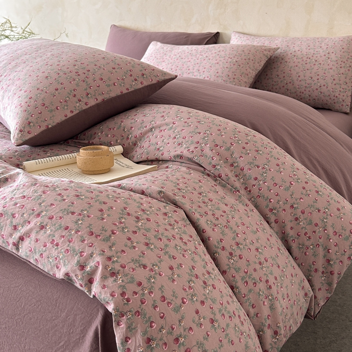 91家纺网 家纺一手货源 找家纺 如约 2025新款A类珍珠棉四件套 樱桃季