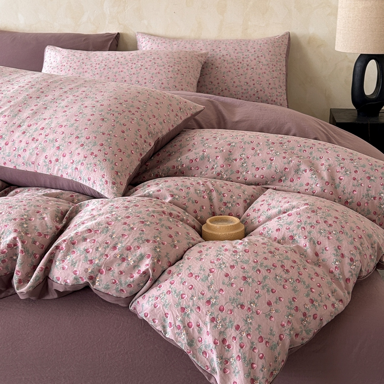 91家纺网 家纺一手货源 找家纺 如约 2025新款A类珍珠棉四件套 樱桃季