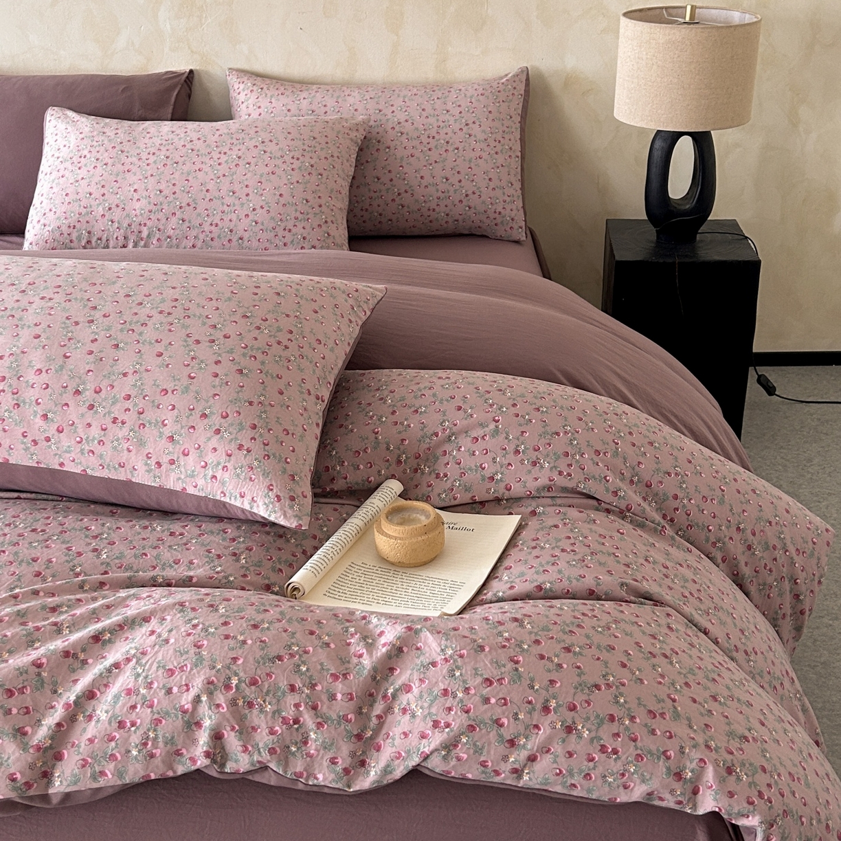 91家纺网 家纺一手货源 找家纺 如约 2025新款A类珍珠棉四件套 樱桃季